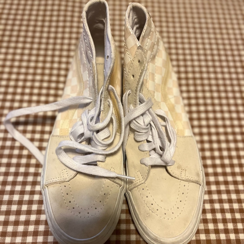 Vans Women's Checkered High-Top Sneakers - Beige and White